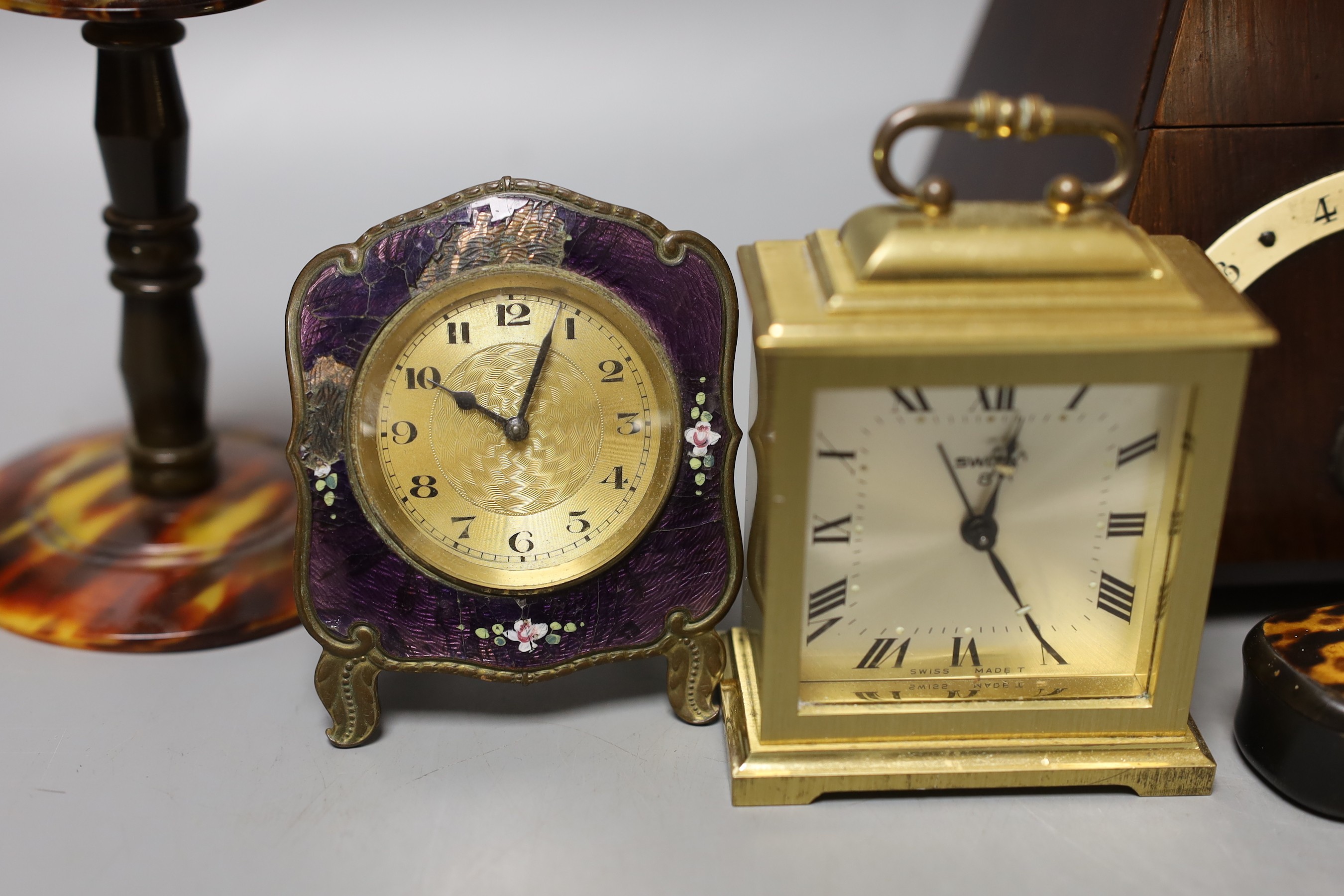 A 19th century rosewood metronome, faux ivory scale, together with other miscellaneous items (8)
